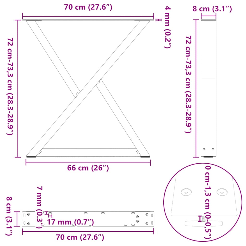 Söögilaua jalad 2 tk Naturaalne Teras 70x(72-73,3) cm Teras