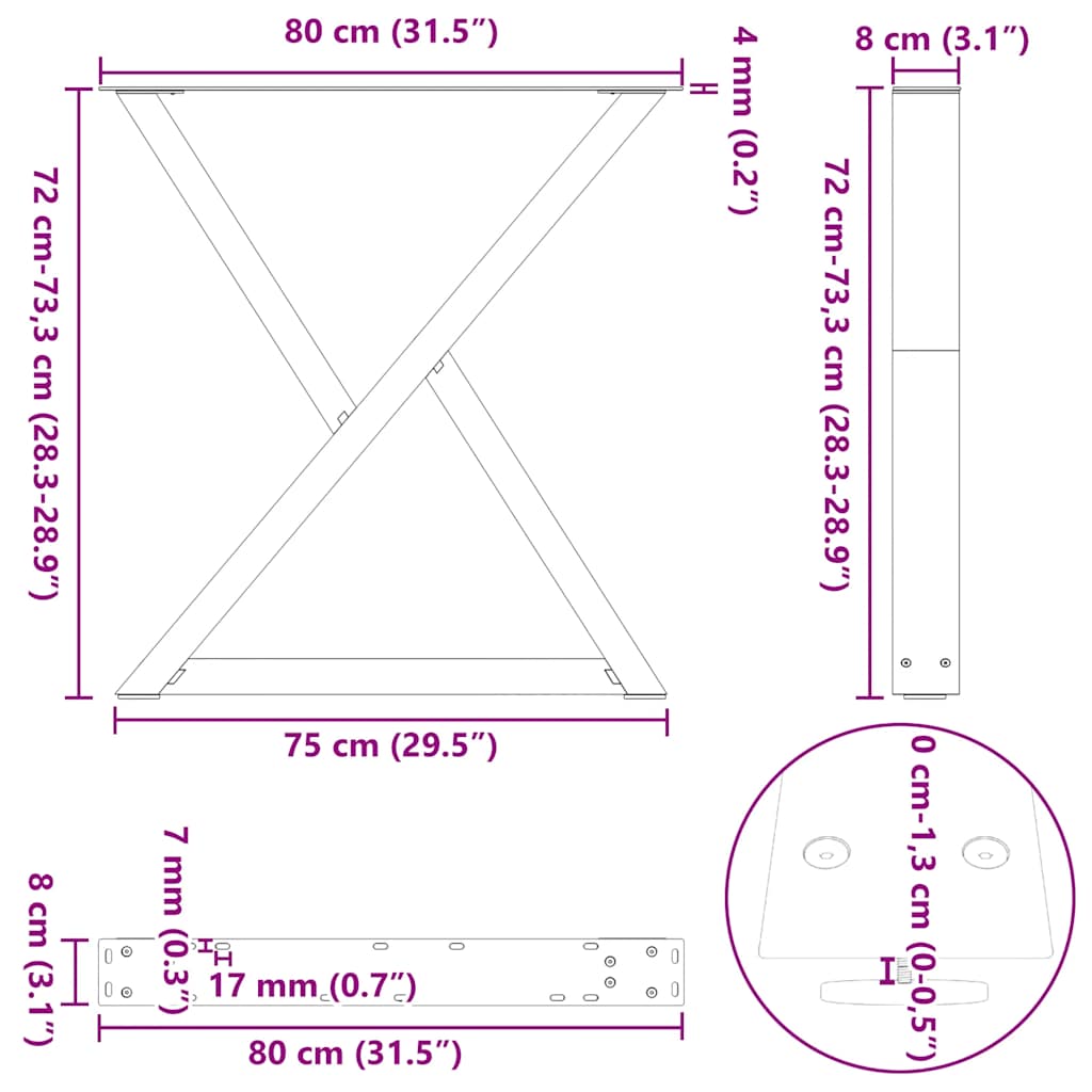 söögilaua jalad, 2 tk, must, 80x(72-73,3) cm, teras