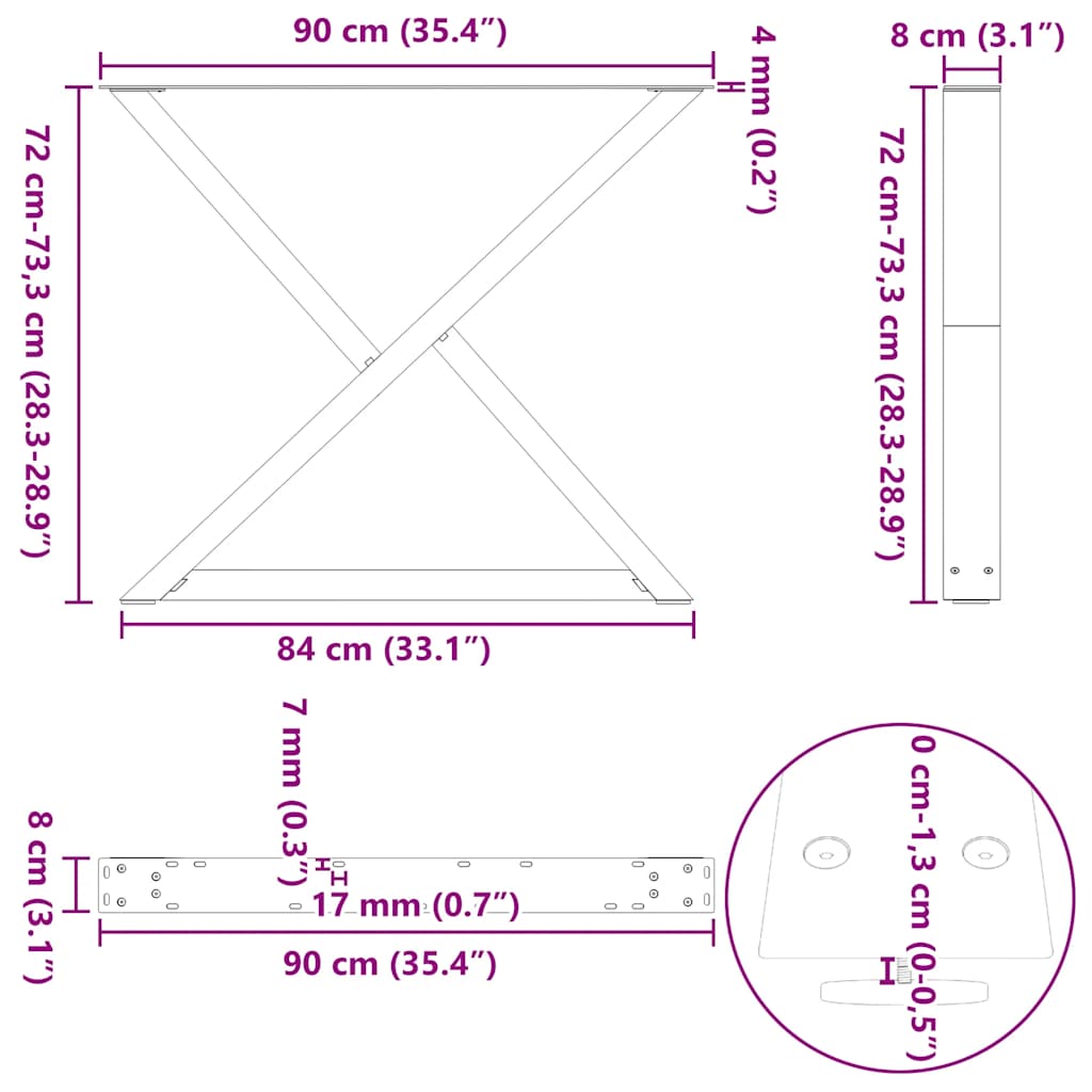 Söögilaua jalad 2 tk Must 90x(72-73,3) cm Teras