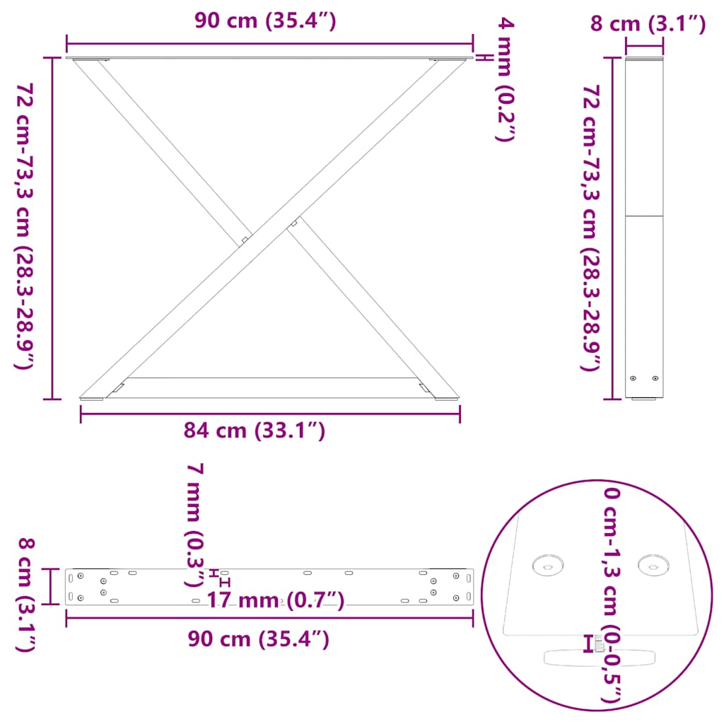 söögilaua jalad 2 tk antratsiit 90x(72-73,3) cm teras