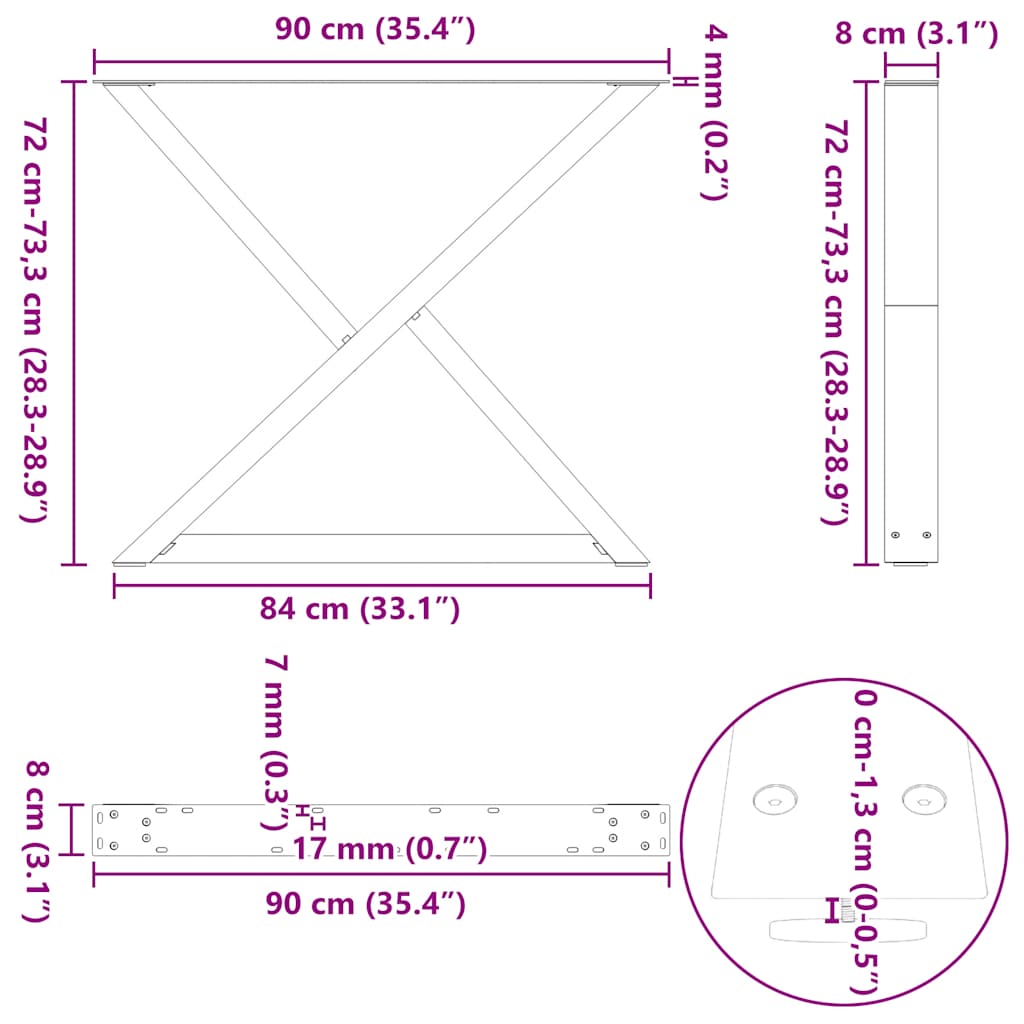 Söögilaua jalad 2 tk Naturaalne Teras 90x(72-73,3) cm Teras