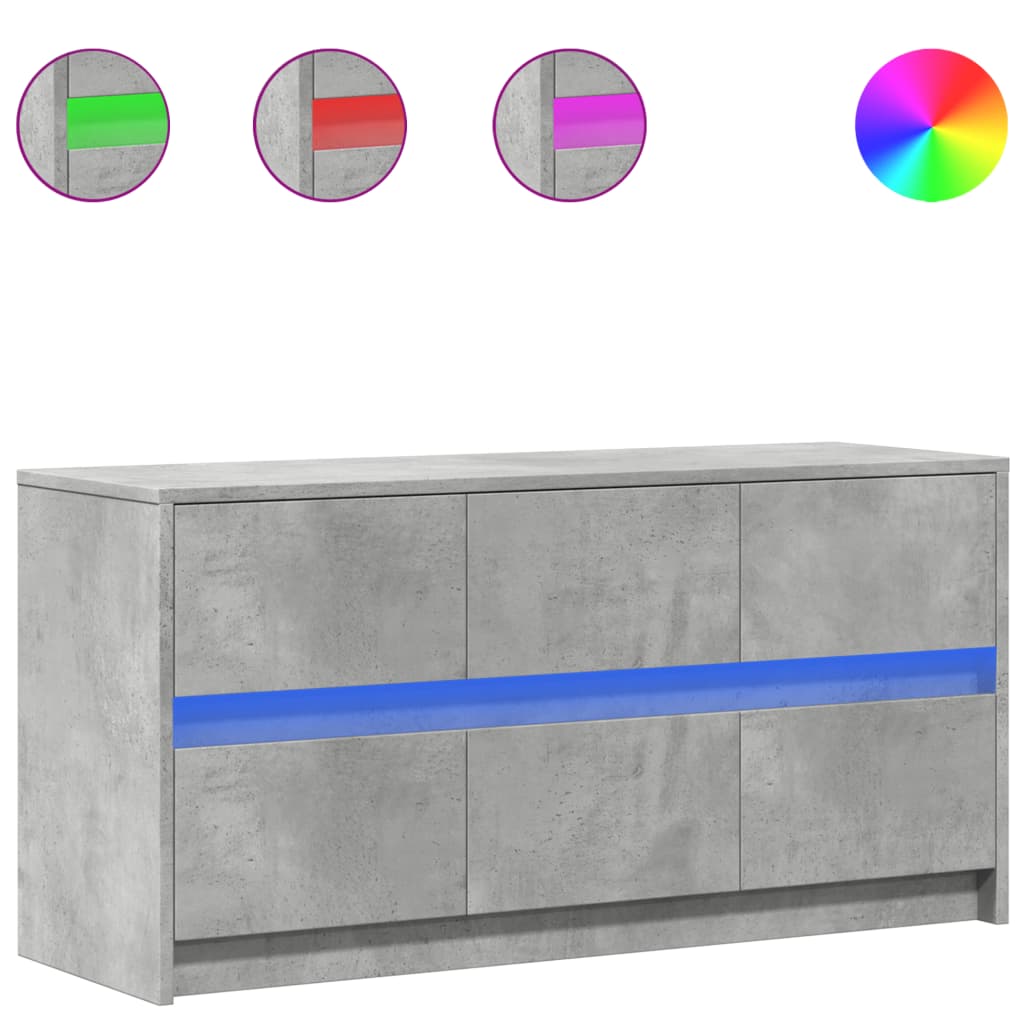 Тумба под телевизор со светодиодной подсветкой, бетонно-серый, 100x34x50 см, искусственное дерево