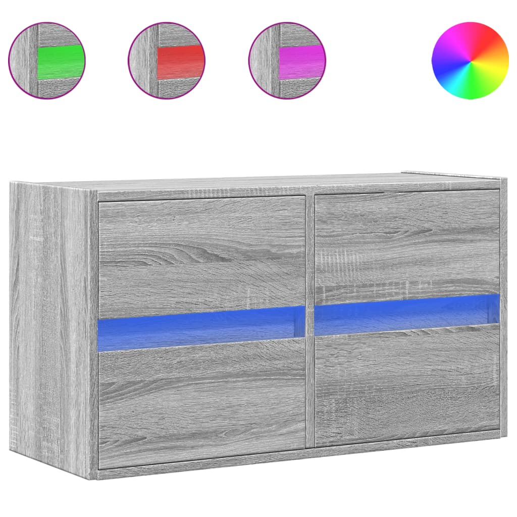 Настенный шкаф для телевизора со светодиодной подсветкой, серый дуб Сонома 80 x 31 x 45 см