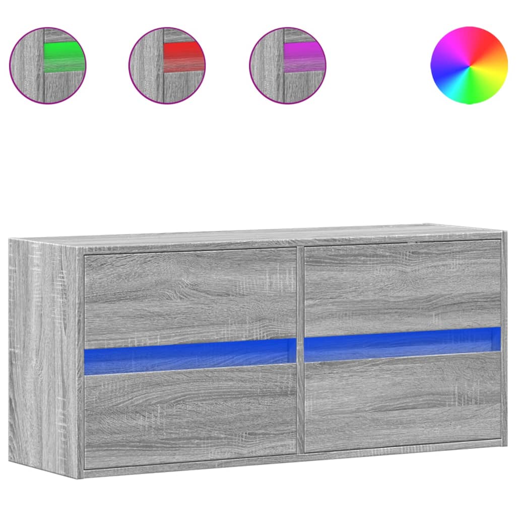 Настенный шкаф под телевизор со светодиодной подсветкой, серый дуб Сонома 100x31x45 см
