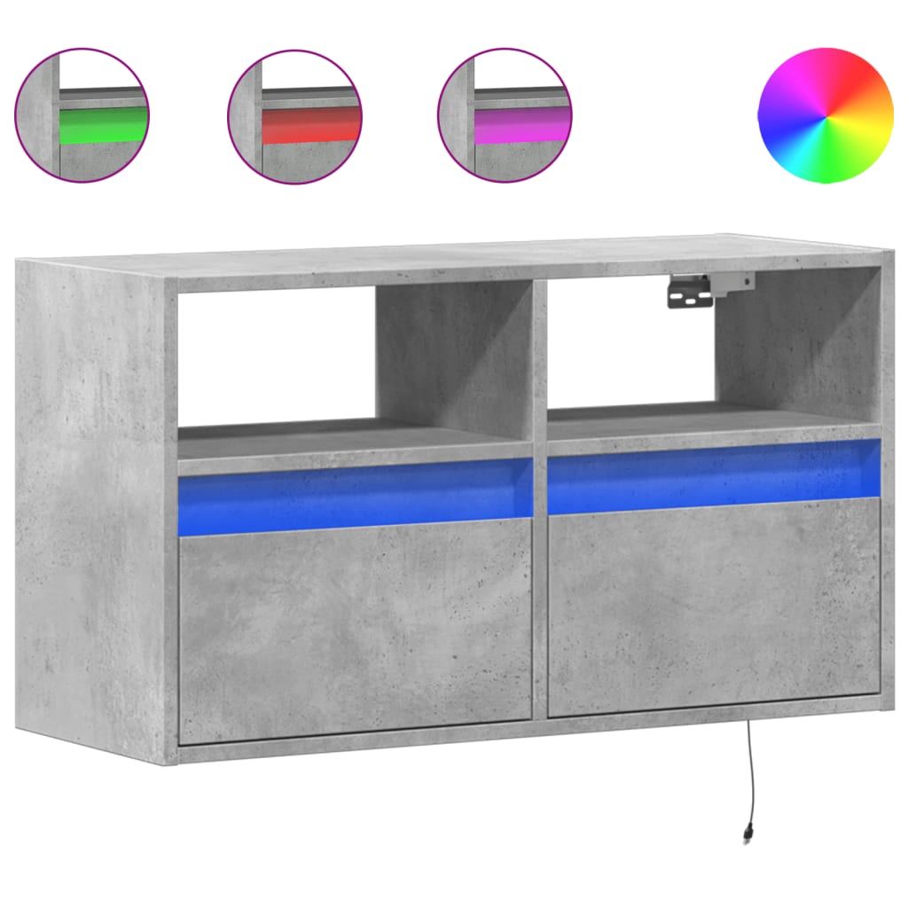 Настенный шкаф для телевизора со светодиодной подсветкой, бетонно-серый, 80 x 31 x 45 см
