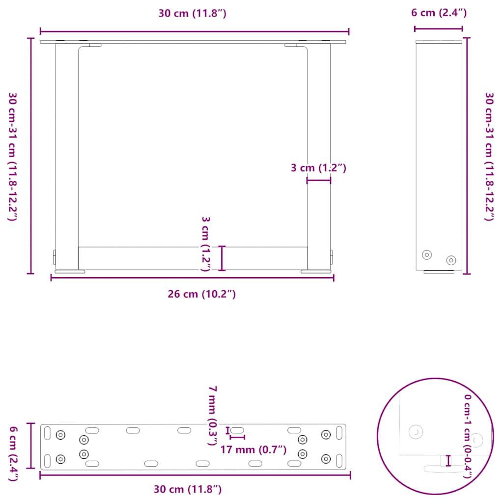 diivanilaua jalad U-kujulised 2 tk antratsiit 30x(30-31) cm