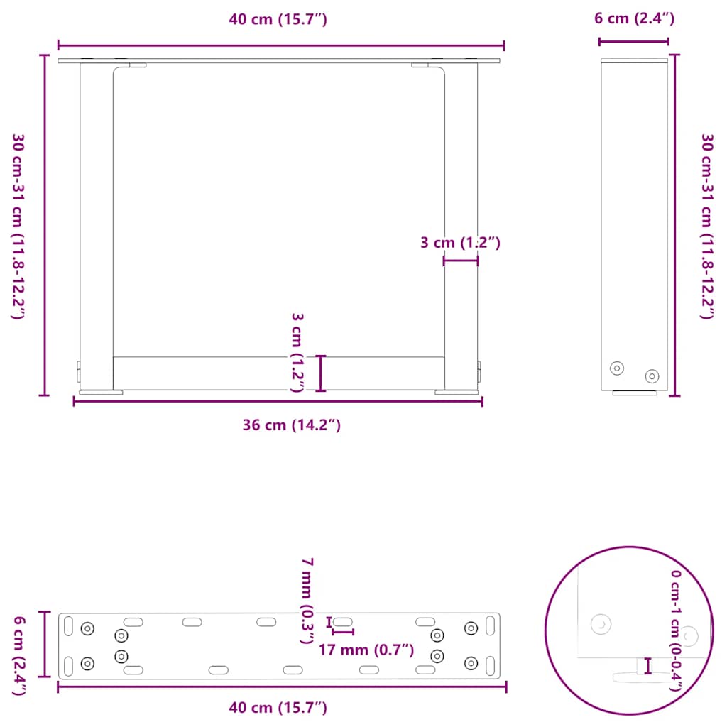 diivanilaua jalad U-kujulised 2tk naturaalne teras 40x(30-31)cm