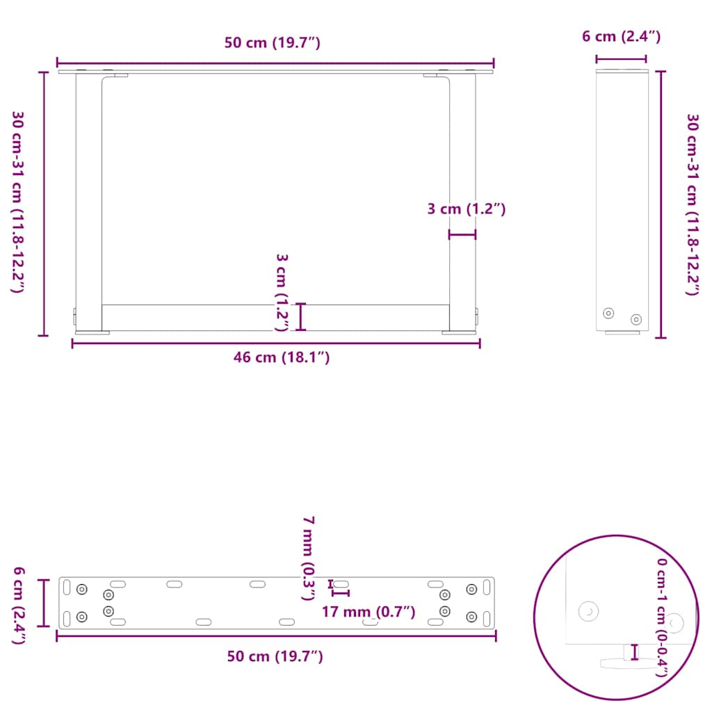 kohvilaua jalad, U-kujuline, 2 tk, must, 50x(30-31) cm teras