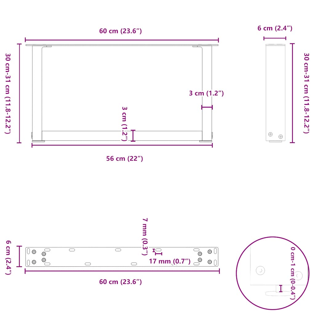 diivanilaua jalad U-kujulised 2 tk Valge 60x(30-31) cm Teras