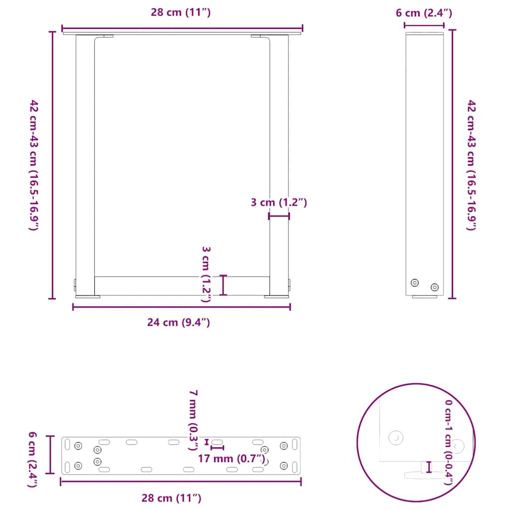 kohvilaua jalad U-kujuline 2 tk antratsiit 28x(42-43) cm teras