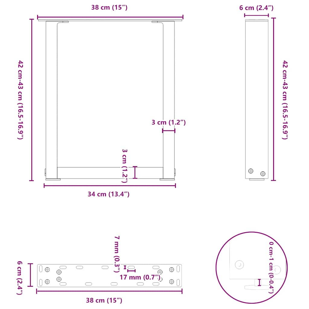 kohvilaua jalad U-kujuline 2 tk antratsiit 38x(42-43) cm teras