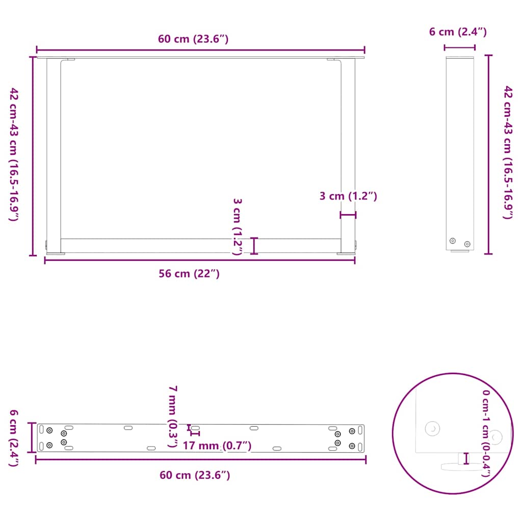 diivanilaua jalad U-kujulised 2 tk antratsiit 60x(42-43) cm