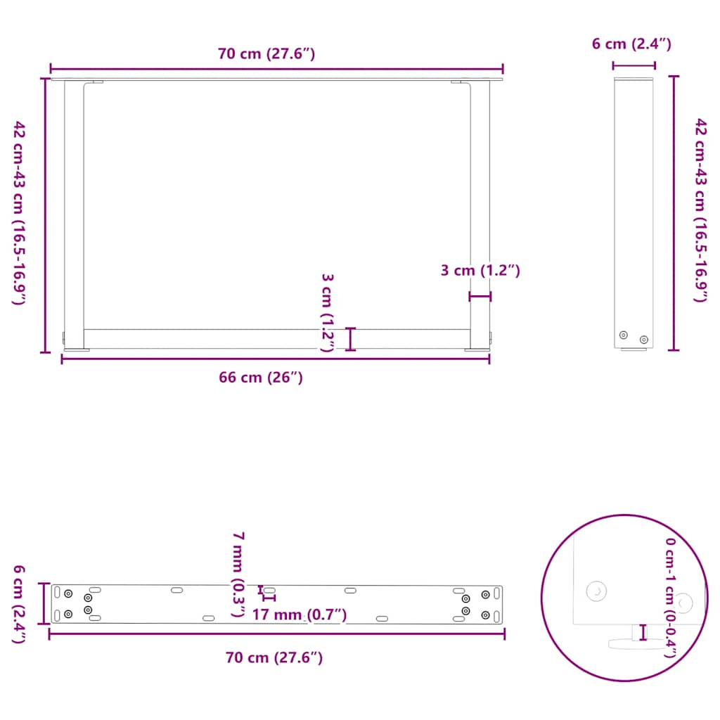 kohvilaua jalad U-kujuline 2 tk antratsiit 70x(42-43) cm teras