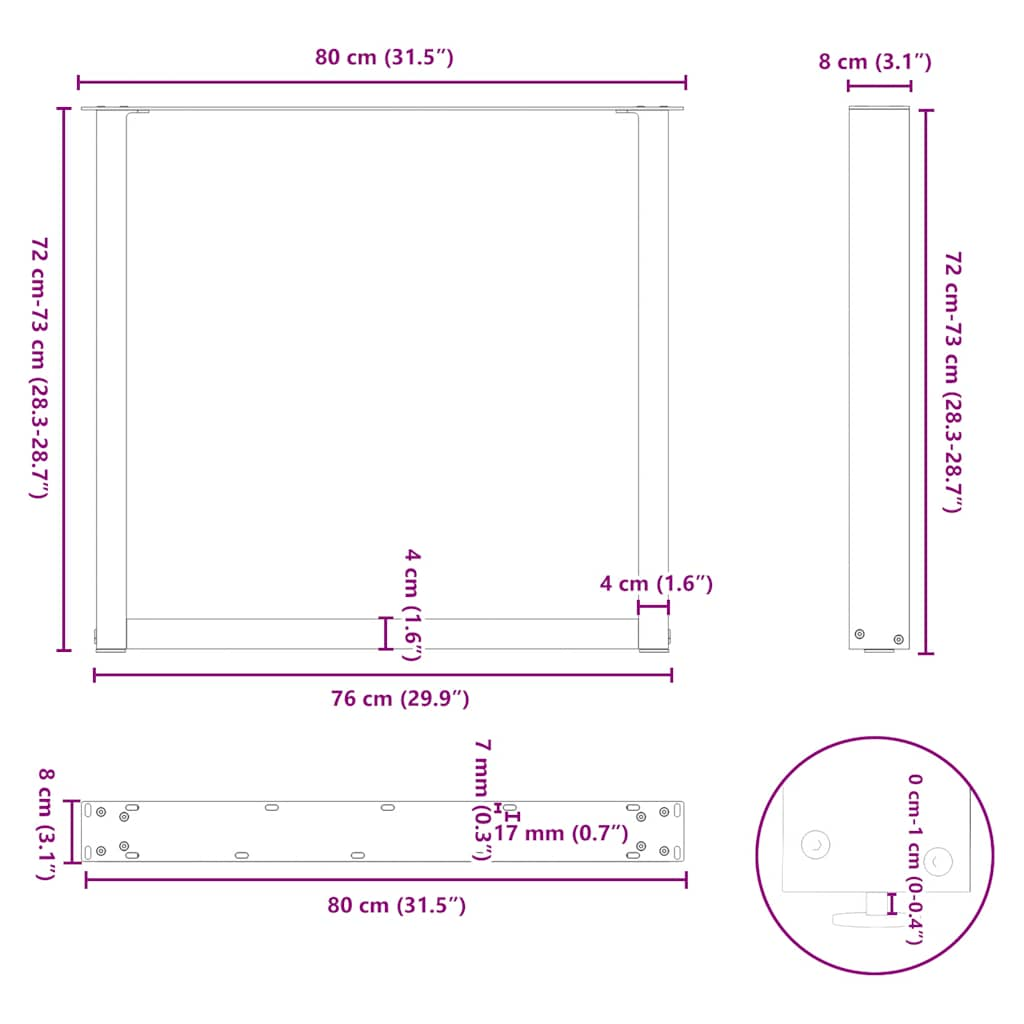 söögilaua jalad, U-kujuline, 2 tk, must, 80x(72-73) cm teras