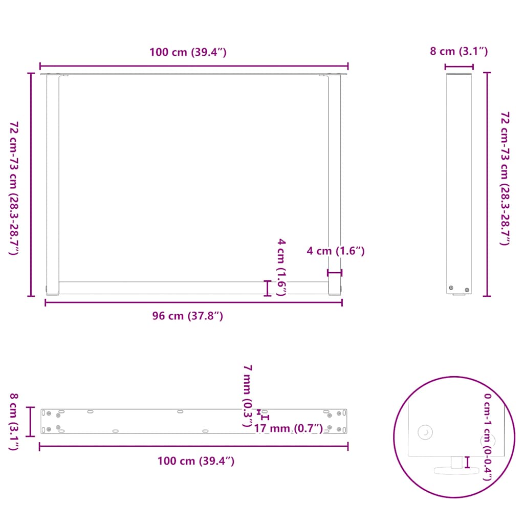 Söögilaua jalad U-kujulised 2 tk Valge 100x(72-73) cm Teras