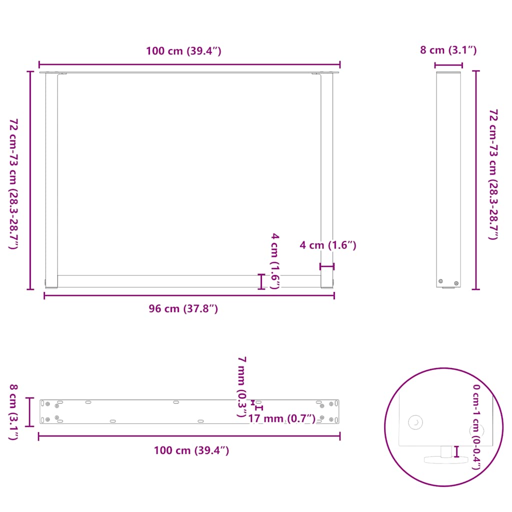 söögilaua jalad U-kujulised 2 tk antratsiit 100x(72-73)cm teras