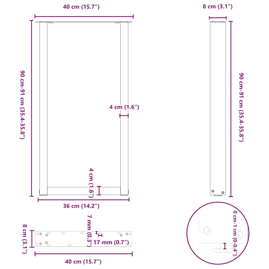 kohvilaua jalad, U-kujuline, 2 tk, must, 40x(90-91) cm teras