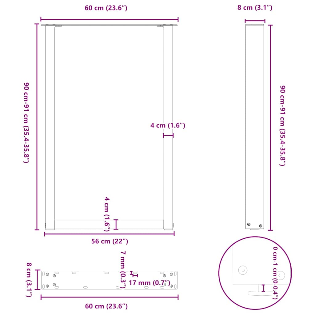 kohvilaua jalad U-kujuline 2 tk antratsiit 60x(90-91) cm teras