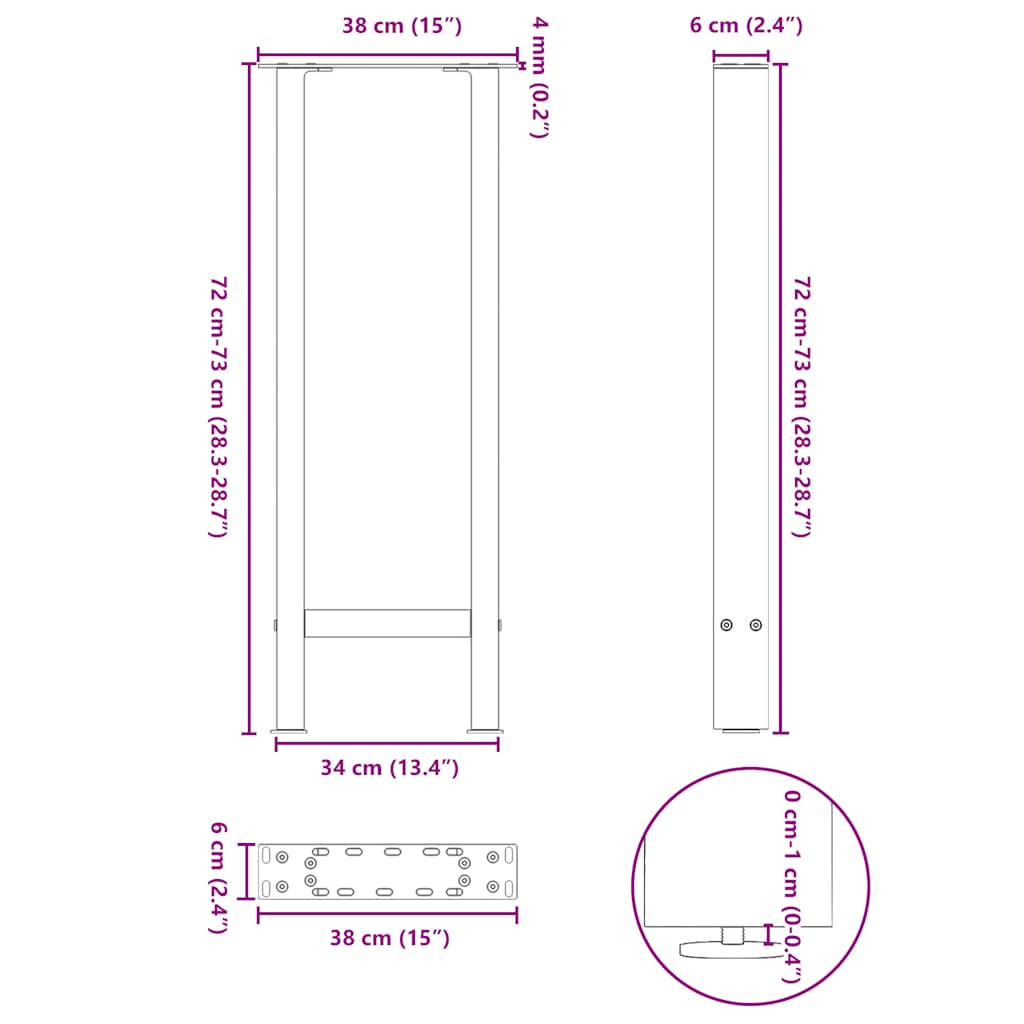 konsooli lauajalad, must, 2 tk, 38x(72-73) cm, teras