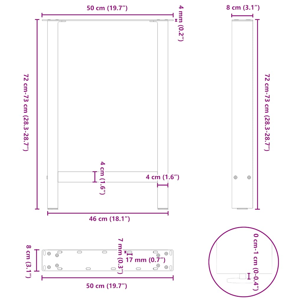 söögilaua jalad, antratsiit, 2 tk, 50x(72-73) cm, teras