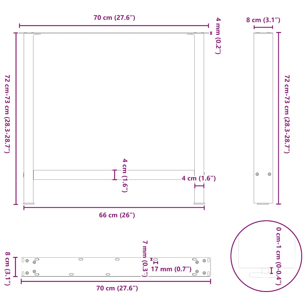 söögilaua jalad, must, 2 tk, 70x(72-73) cm, teras