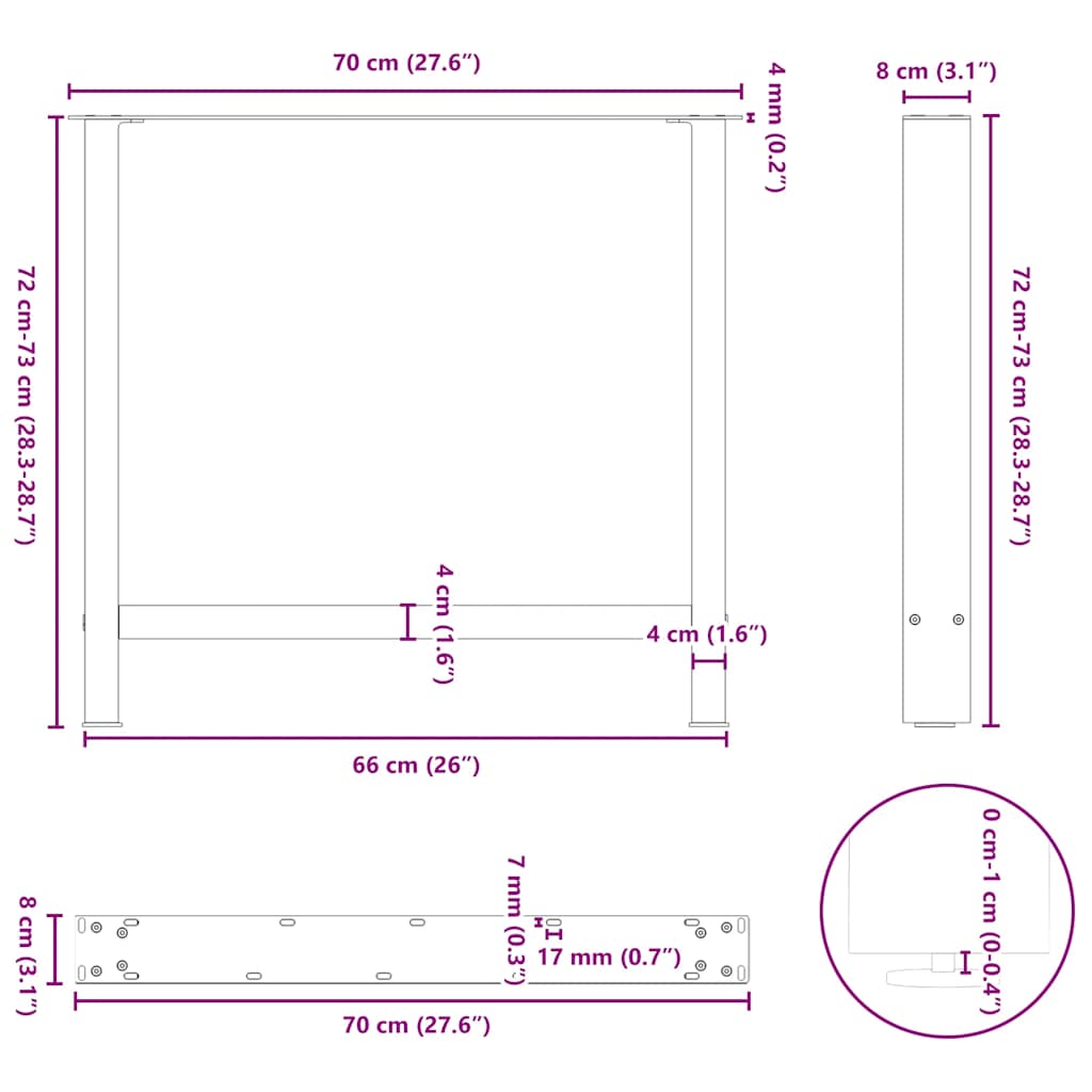 söögilaua jalad, valge, 2 tk, 70x(72-73) cm, teras