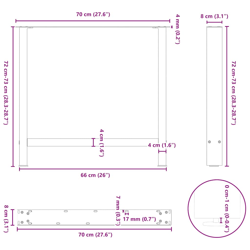 söögilaua jalad, antratsiit, 2 tk, 70x(72-73) cm, teras