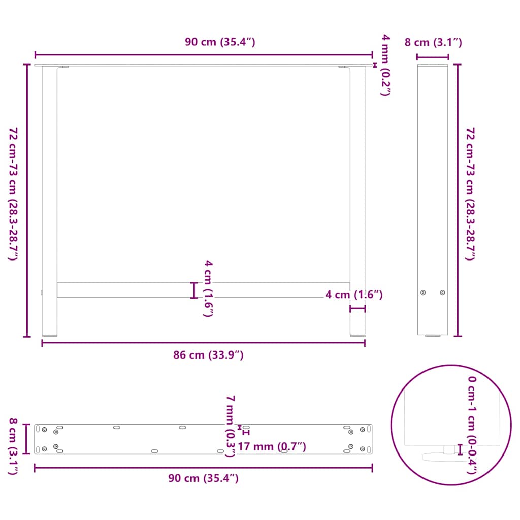 söögilaua jalad, valge, 2 tk, 90x(72-73) cm, teras