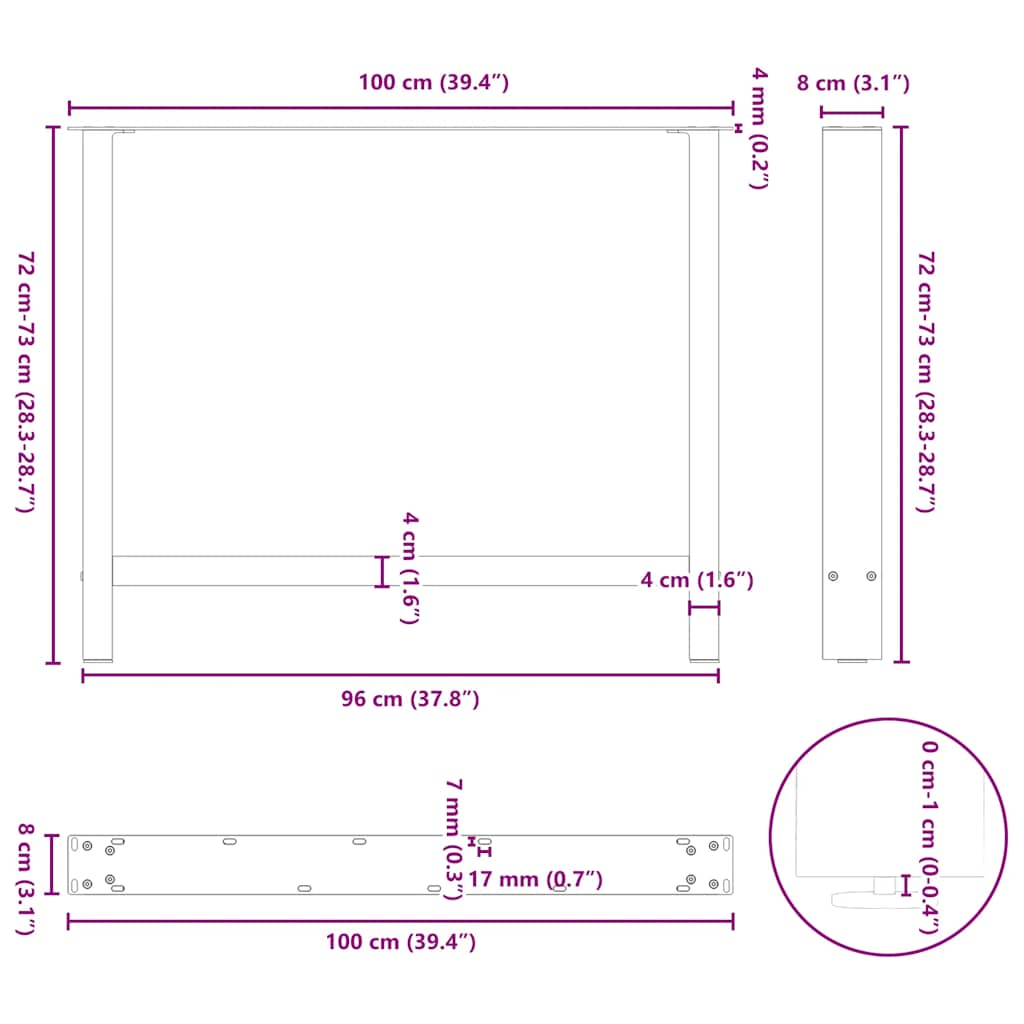 söögilaua jalad, valge, 2 tk, 100x(72-73) cm, teras