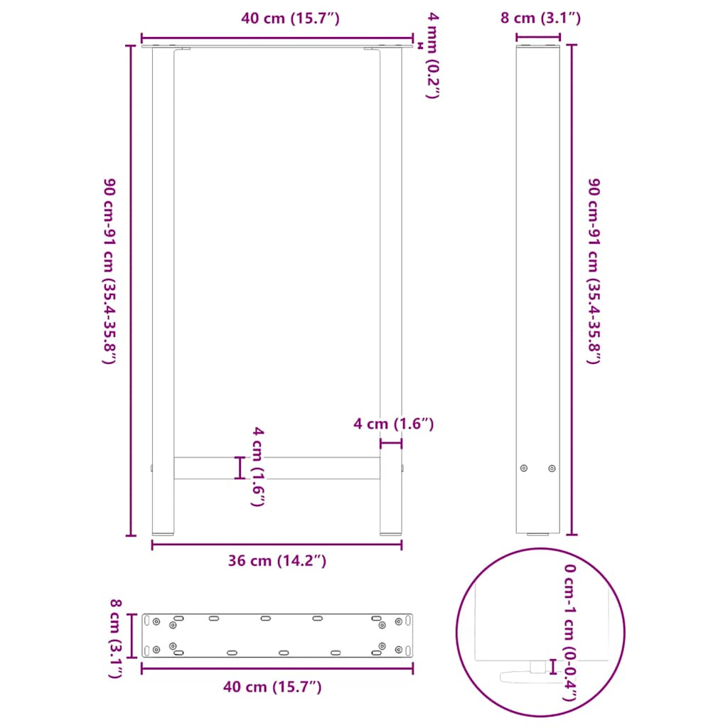 baarilaua jalad, must, 2 tk, 40x(90-91) cm, teras