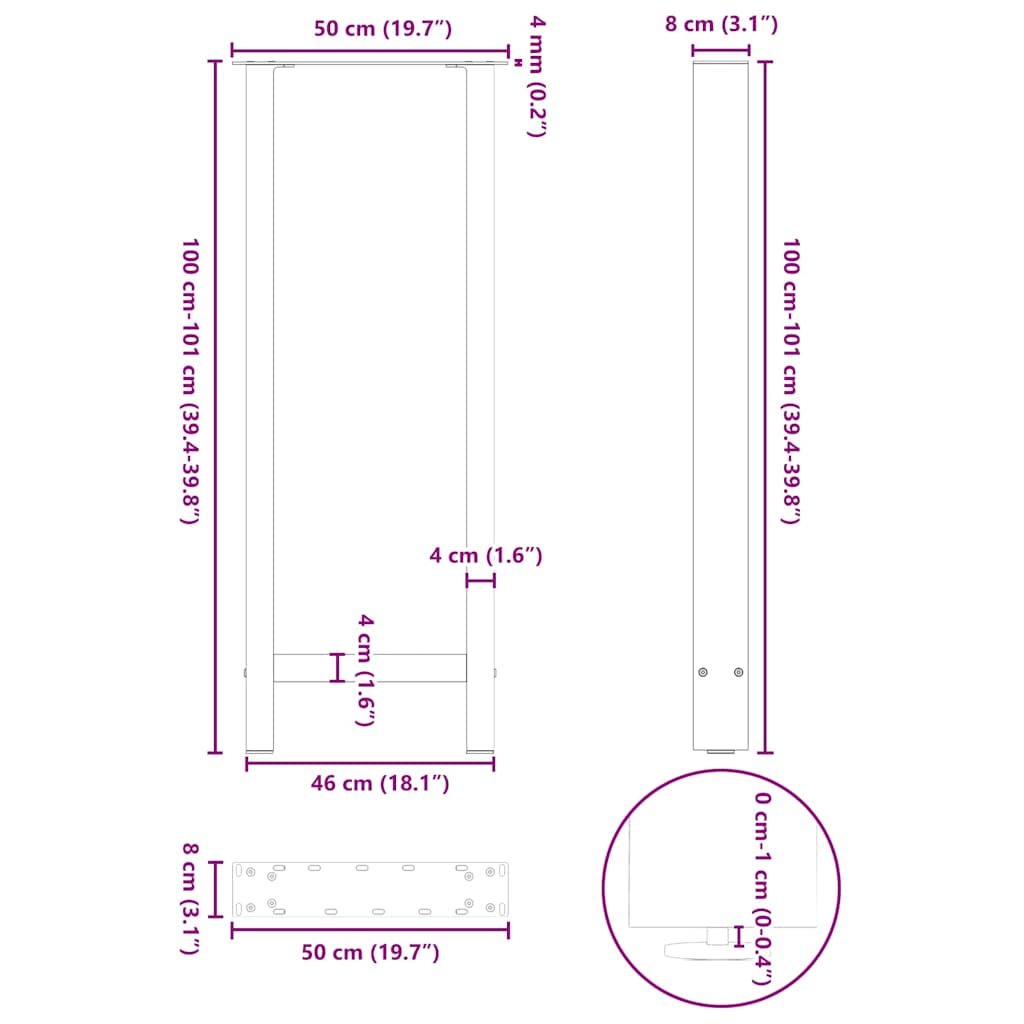 baarilaua jalad, must, 2 tk, 50x(100-101) cm, teras