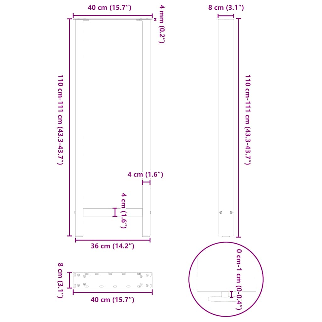 baarilaua jalad, must, 2 tk, 40x(110-111) cm, teras