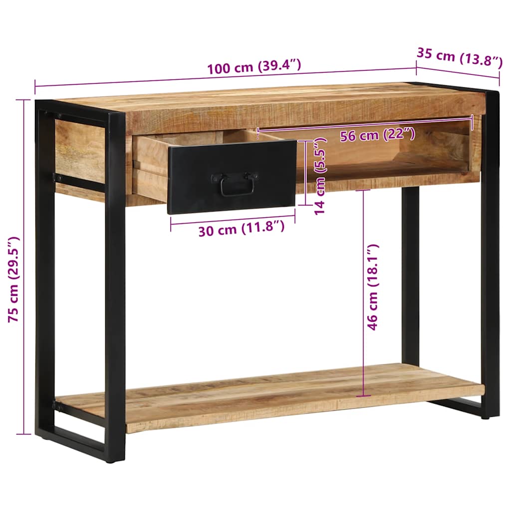 konsoollaud 100x35x75 cm Täistöötlemata puidust mango