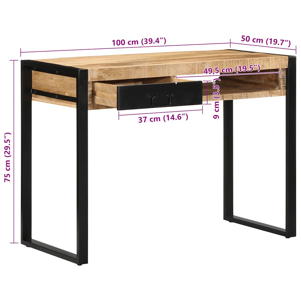 Письменный стол 100x50x75 см. Необработанное манговое дерево.