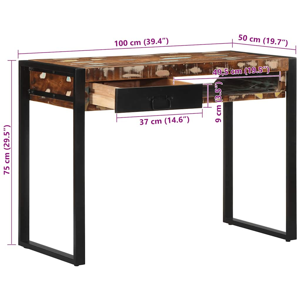 Разноцветный письменный стол 100x50x75 см из переработанного массива дерева