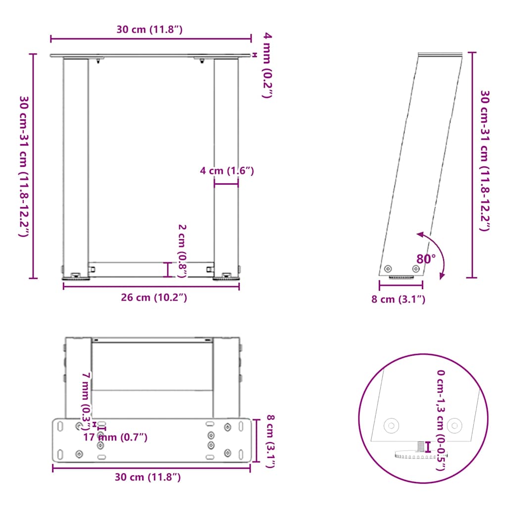 diivanilaua jalad U-kujulised 2 tk antratsiit 30x(30-31) cm