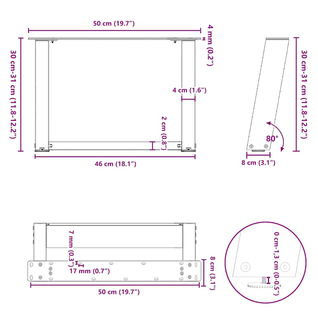 kohvilaua jalad, U-kujuline, 2 tk, must, 50x(30-31) cm teras