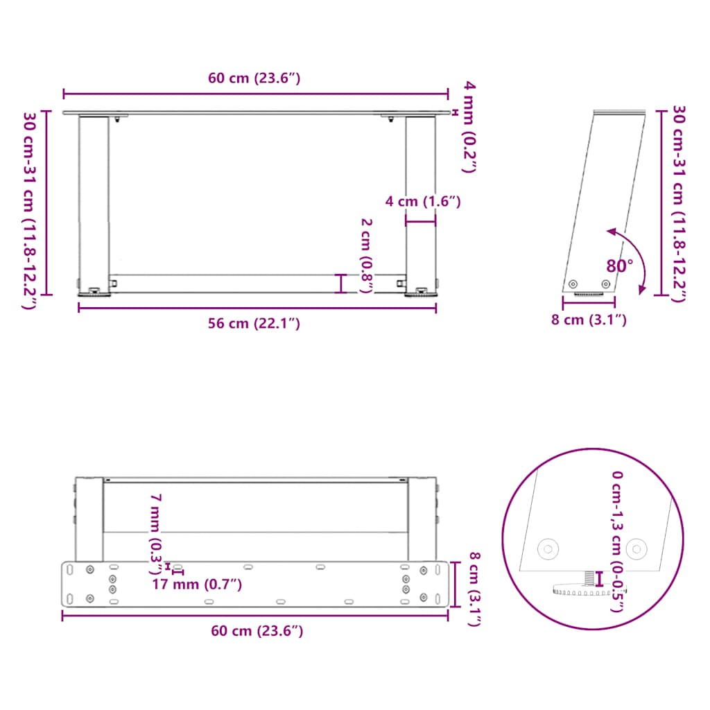 diivanilaua jalad U-kujulised 2 tk Valge 60x(30-31) cm Teras