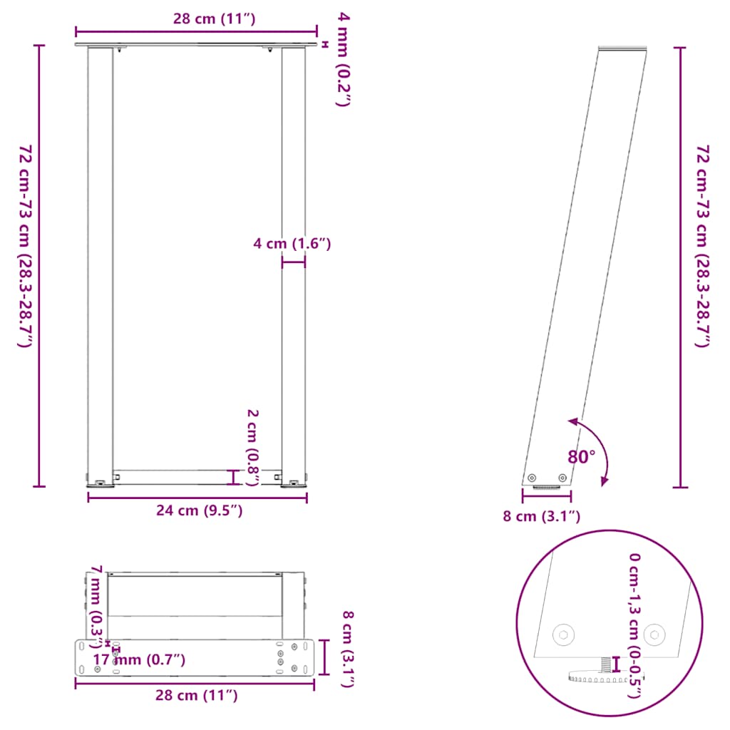 konsooli lauajalad U-kujulised 2 tk Must 28x(72-73) cm Teras