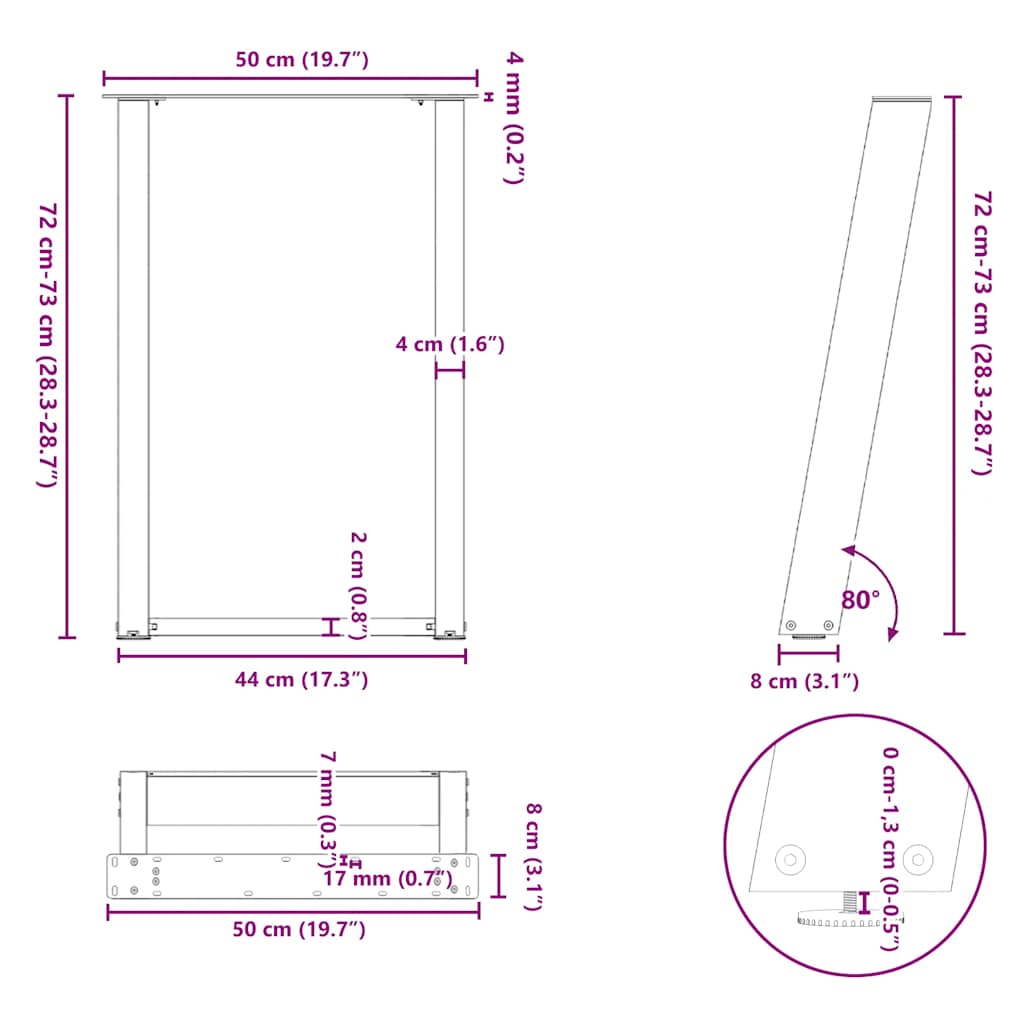 Söögilaua jalad U-kujulised 2 tk Must 50x(72-73) cm Teras