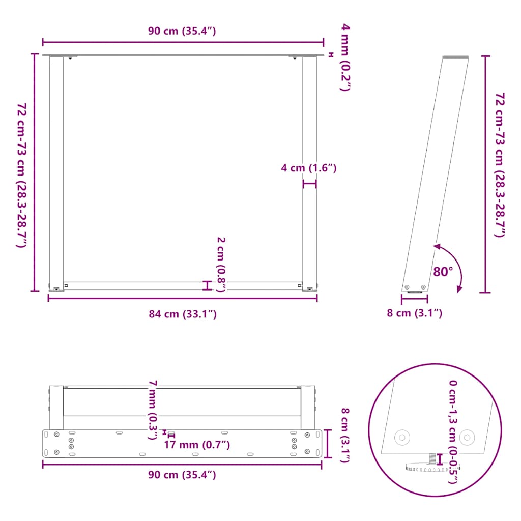 Söögilaua jalad U-kujulised 2 tk Must 90x(72-73) cm Teras