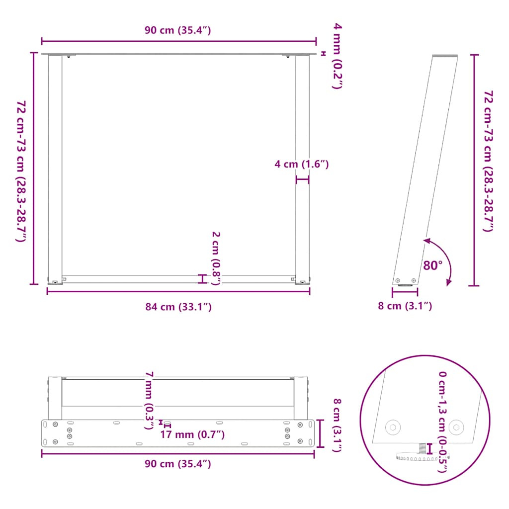 söögilaua jalad U-kujulised 2 tk antratsiit 90x(72-73) cm teras