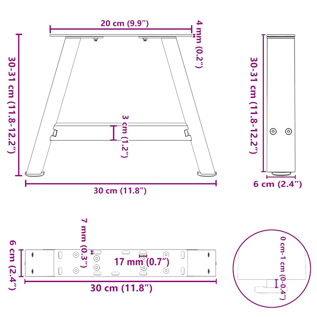 kohvilaua jalad, A-kujuline, 2 tk, must, 30x(30-31) cm teras