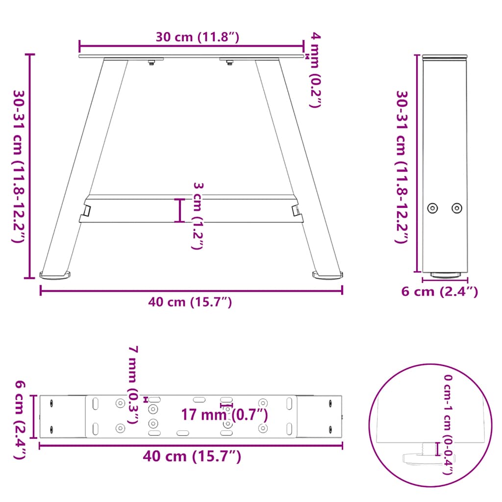 Diivanilaua jalad A-kujulised 2 tk Must 40x(30-31) cm Teras