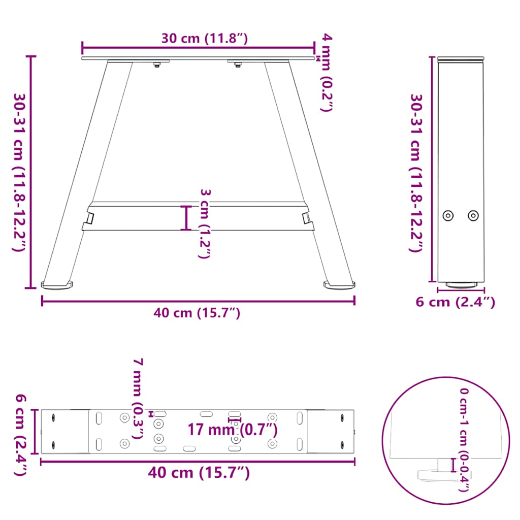 Diivanilaua jalad A-kujulised 2 tk Valge 40x(30-31) cm Teras