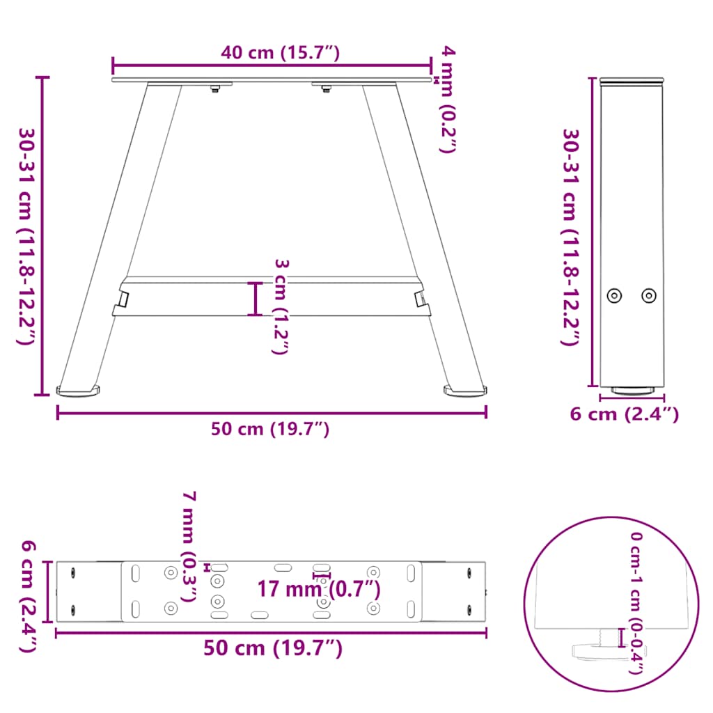 Diivanilaua jalad A-kujulised 2 tk Must 50x(30-31) cm Teras