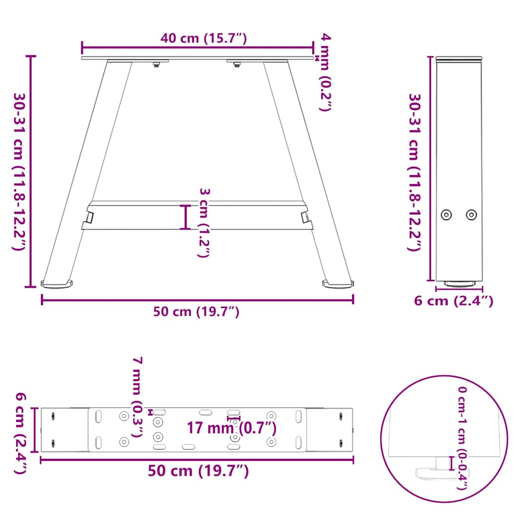 diivanilaua jalad A-kujulised 2 tk antratsiit 50x(30-31) cm