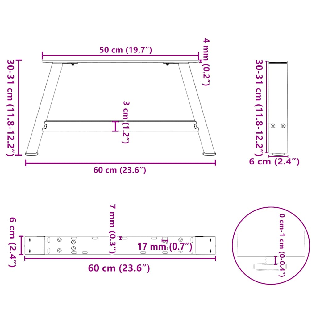 Diivanilaua jalad A-kujulised 2 tk Must 60x(30-31) cm Teras