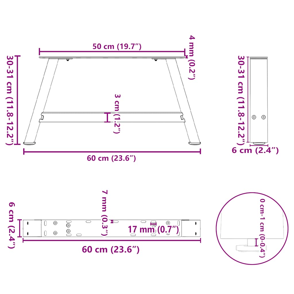 diivanilaua jalad A-kujulised 2 tk antratsiit 60x(30-31) cm