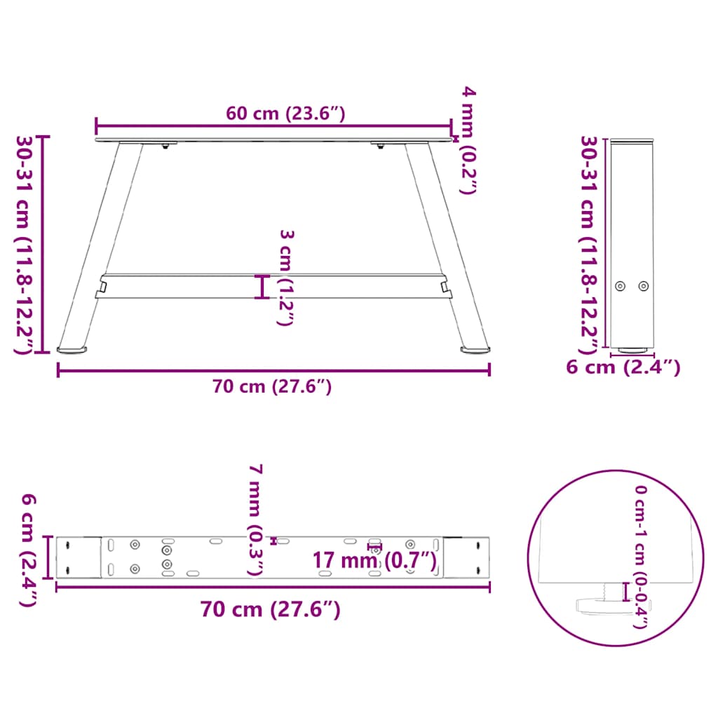 diivanilaua jalad A-kujulised 2 tk antratsiit 70x(30-31) cm